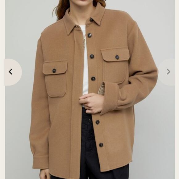 Closed Jackets & Blazers - closed kally tan italian fabric button front cashmere blend shacket jacket large